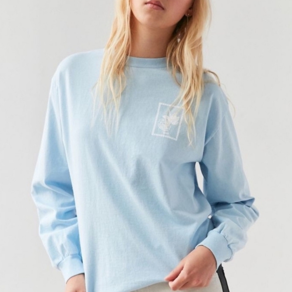 Obey Baby Light Blue Women's Long Sleeve Cotton Top Size Small